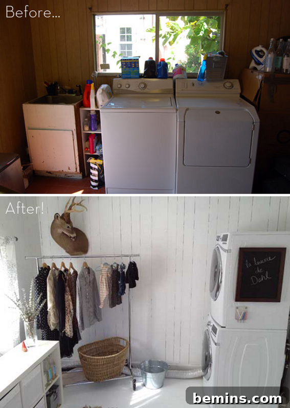 Top Laundry Room Transformations 6 Clean and fresh Scandinavian laundry room