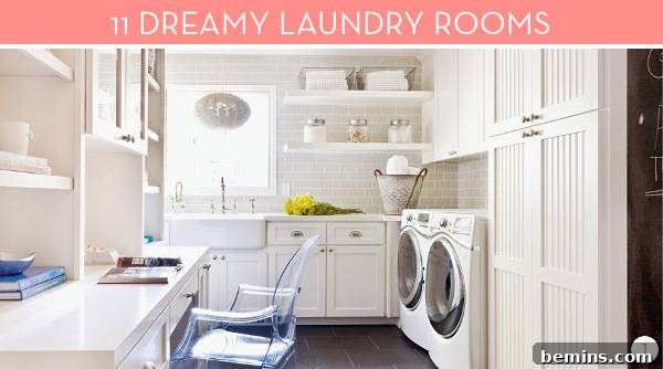 Top Laundry Room Transformations 10 Cream-colored laundry room interior