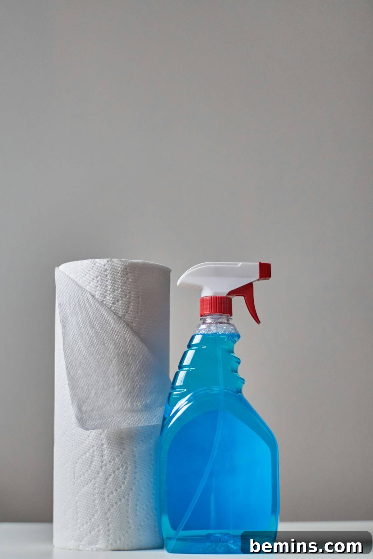 Window cleaning supplies neatly arranged, including squeegee, cloths, and cleaning solution