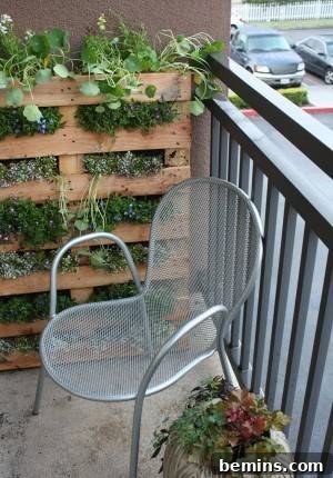 8 Ingenious DIY Garden Ideas for Compact Spaces 4 Upcycled wooden pallet transformed into a multi-tiered vertical garden, showcasing various small plants