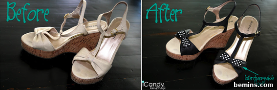 Polka dot ribbon shoe makeover