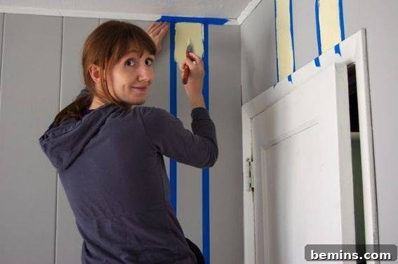 Trying something different. - Testing a striped design in the small nursery room.
