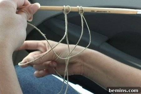Working with hemp twine and a stick