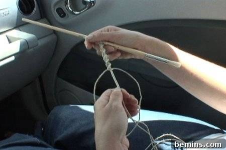 Knitting with hemp twine in a car