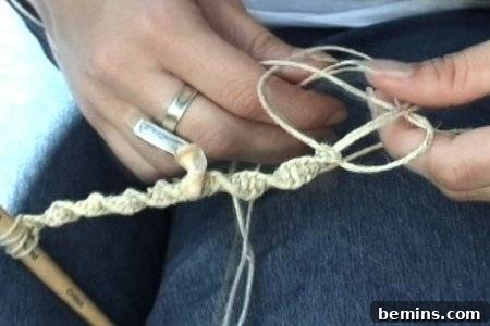 Braiding hemp twine on a stick