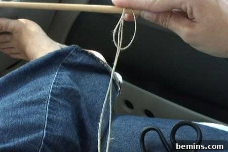 Pulling on the hemp twine