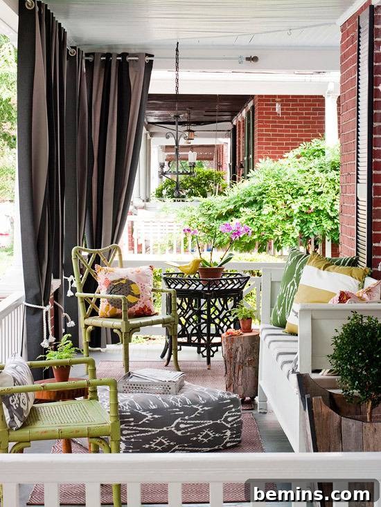 Luxurious Front Porch with Drapes