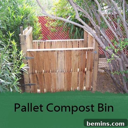 A DIY compost bin made from pallets