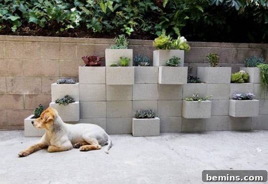 Cinderblock planter wall.