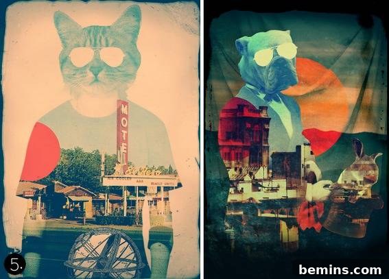 An original collage by Jeff Fuelling featuring playful characters and a whimsical landscape