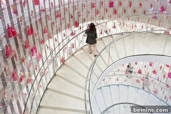 Barbie store stairwell with Barbie doll display