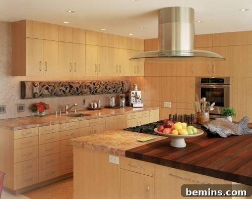 A yellow kitchen showcasing a combination of wood and other countertop materials, highlighting the versatility of mixed materials.