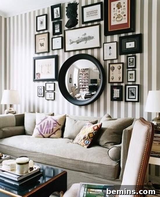 Crafting Your Perfect Gallery Wall 5 Gallery wall with varying frame shapes