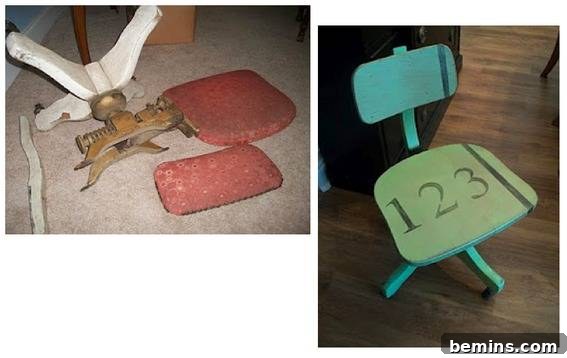 Antique office chair with pistachio paint and stenciling