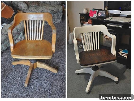 Wooden office chair with paint and stain makeover