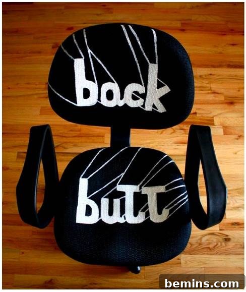 Office chair painted with intricate designs