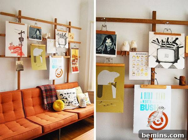 Creative DIY Photo Displays: 10 Unique Wall Art Ideas 5 Canvas prints displayed above a sofa.