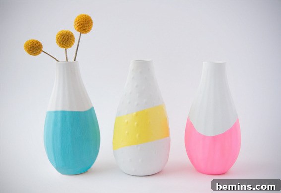 DIY Colorful Paint-Dipped Flower Vases: A Step-by-Step Guide 2 Before and After: Plain vases transformed with a colorful dip-dyed effect