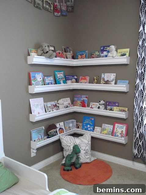 DIY book shelves: Vinyl gutters transformed into stylish and sturdy bookshelves.