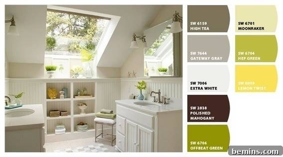 Bathroom Color Palette Inspiration with White Walls and Green Accents