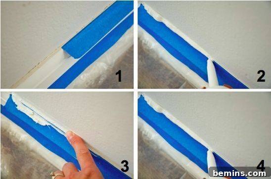 Paint Like a Pro: Insider Tips and Techniques 4 Adding caulk along a board covered in tape.