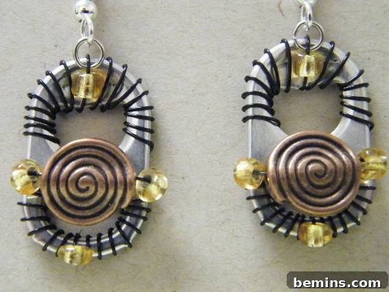 Elegant earrings crafted from soda can tabs