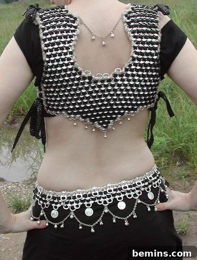 Designer blouse crafted from soda pop tabs