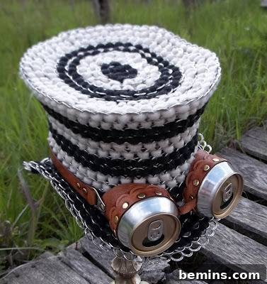 Steampunk-inspired top hat made from soda can tabs