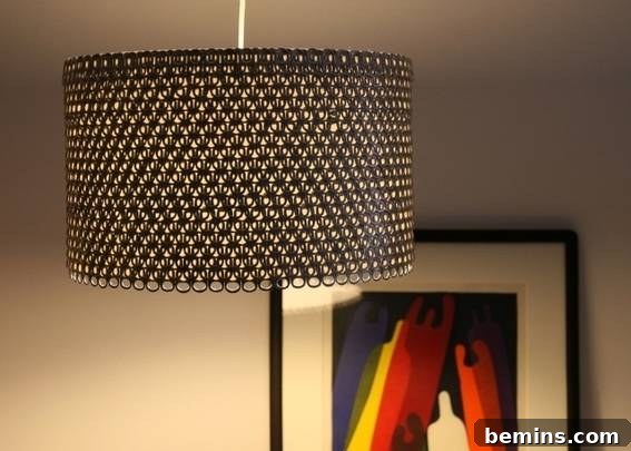 Drum shade crafted from 1500 soda can tabs