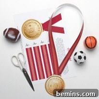 Scissors with red medal ribbons for sports.