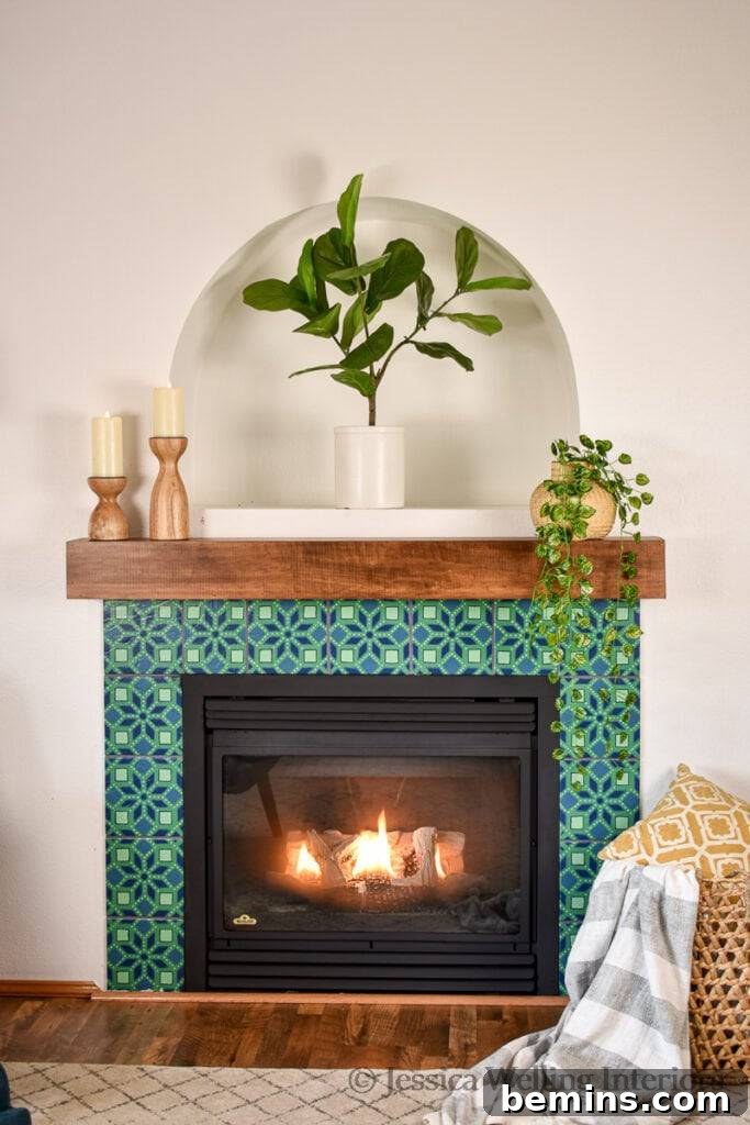 Inspired Fireplace Tile Designs for a Warm Home 11 Painted fireplace tile tutorial from Jessica Welling