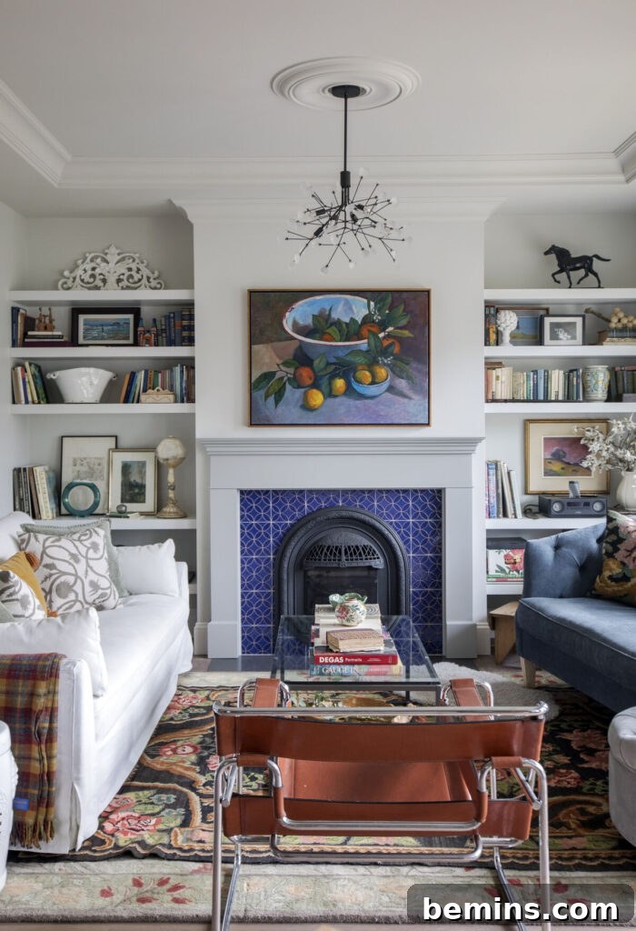 Inspired Fireplace Tile Designs for a Warm Home 12 Colorful hand-painted tile fireplace surround.