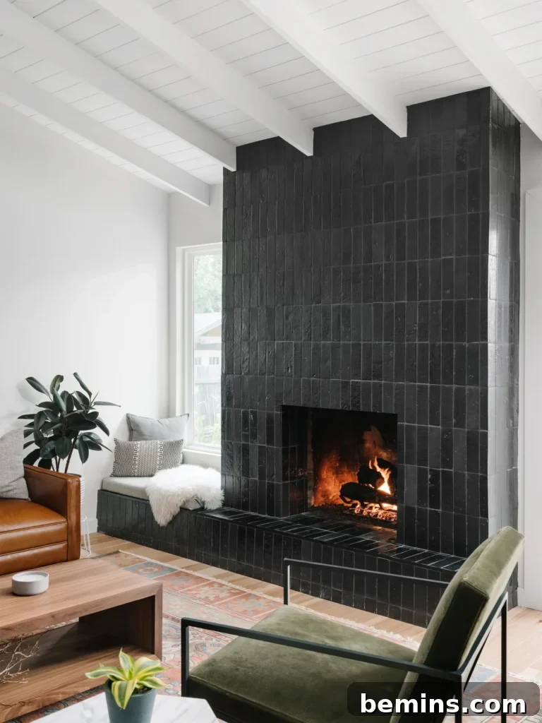 Inspired Fireplace Tile Designs for a Warm Home 16 cozy black tiled fireplace