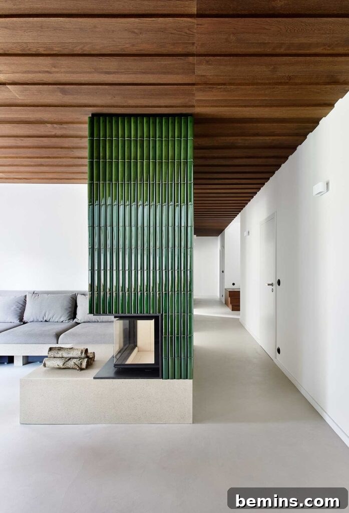 Inspired Fireplace Tile Designs for a Warm Home 23 Green tiled fireplace