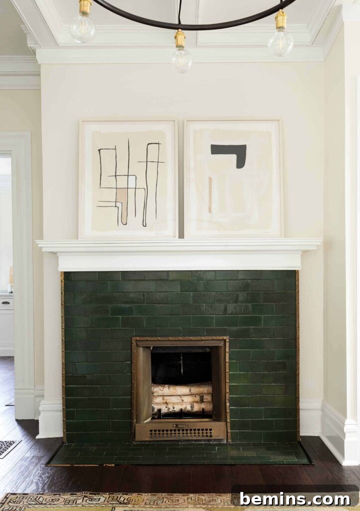 Inspired Fireplace Tile Designs for a Warm Home 4 Emerald green subway tiles from Style by Emily Henderson