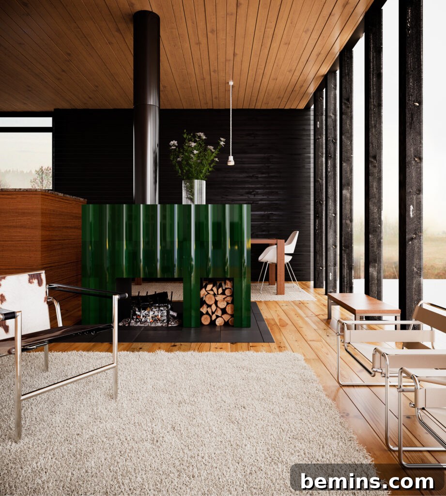Freestanding Fireplace with Wood Storage