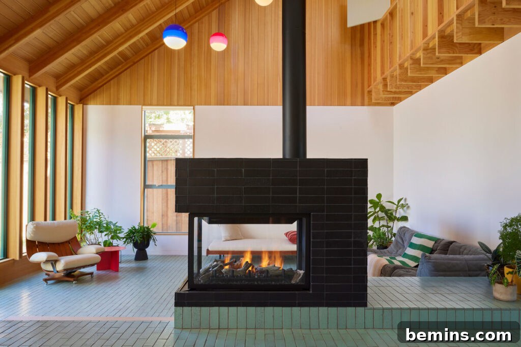 Mid-Century Brick Floor & Fireplace