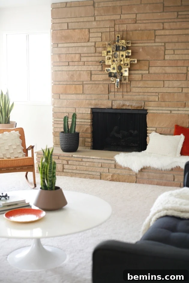 Simple Geometric Brick Fireplace