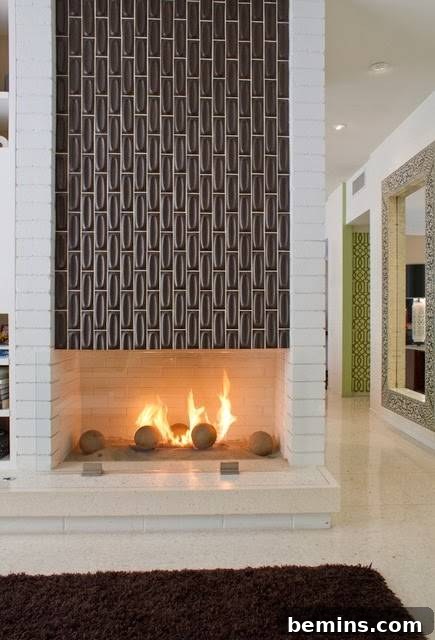 Brown Geometric Tiled Fireplace