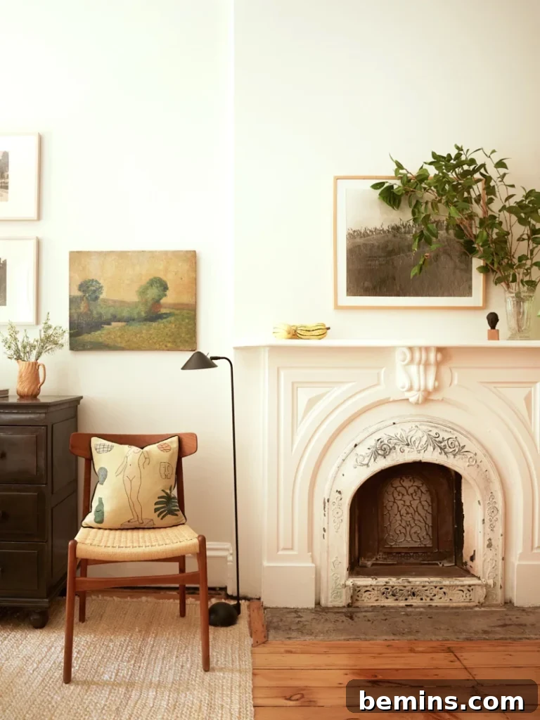Rustic cottage fireplace.