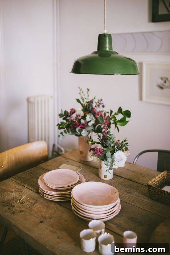A Modern meets vintage cottagecore dining table, Image from The Gardeners House Blog.