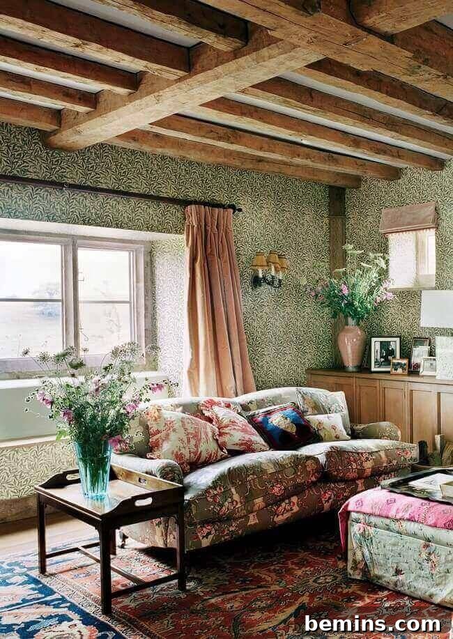 Mismatched botanical patterns make this home a cottage. Image by François Halard.