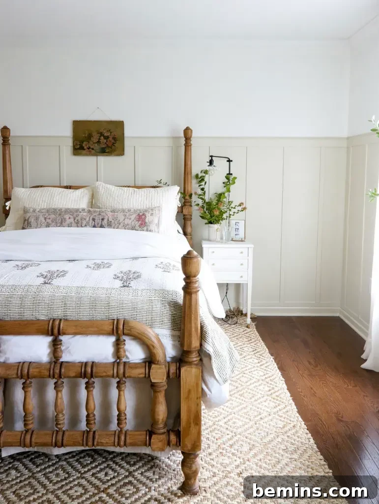 Bright and cozy cottage style bedroom from Our Vintage Farm.