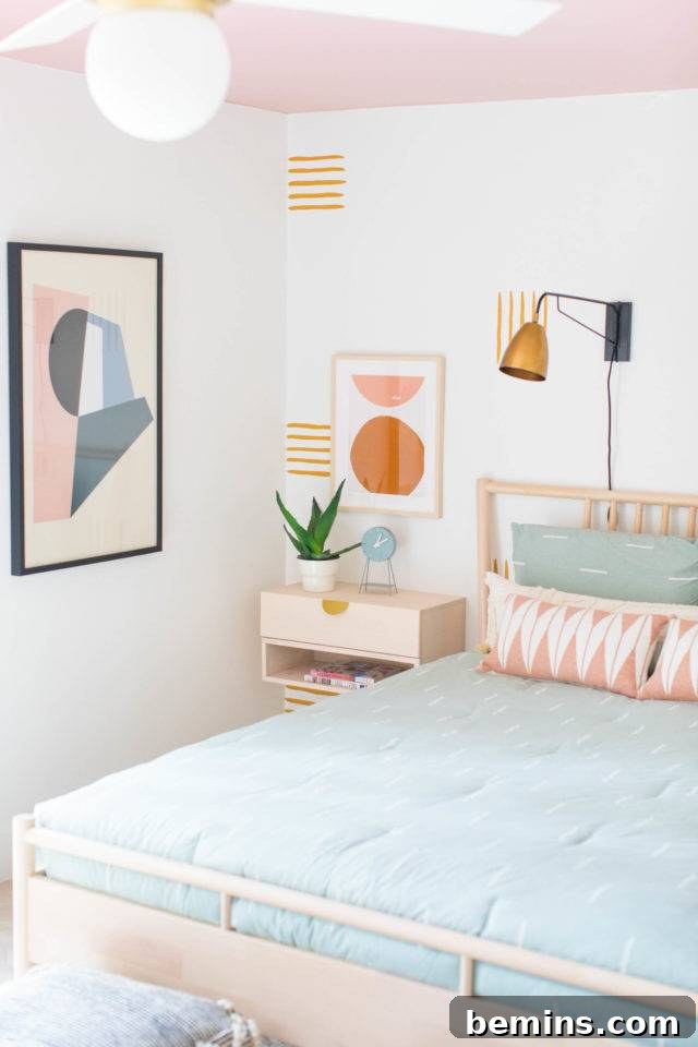 DIY Hand painted geometric accent wall from Sugar and Cloth.