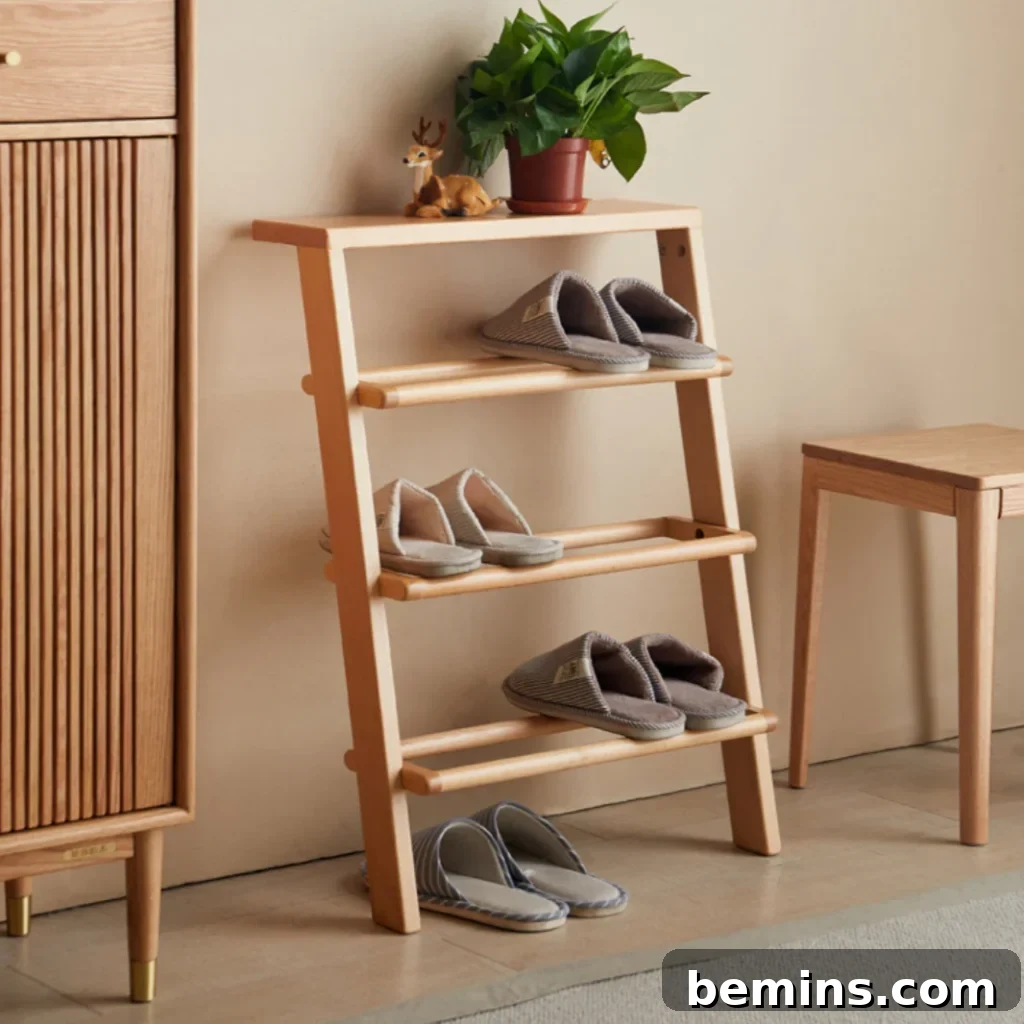 Leaning shoe rack for small entryways from Cozymatic.