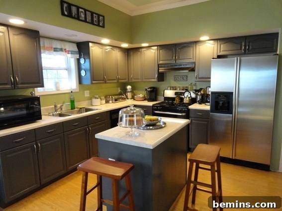 After: Kara's kitchen with sleek charcoal gray cabinets