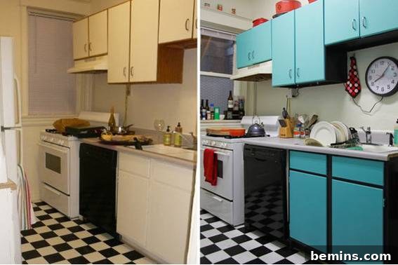 Before and after: A kitchen transformed with turquoise cabinet doors and black cabinet boxes