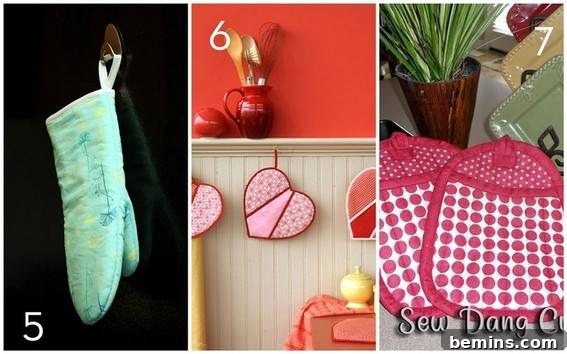 Puppet oven mitt and heart-shaped hot pads