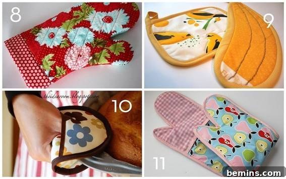 Traditional oven mitt and banana print pot holder