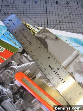 Essential tools and materials for creating paper chains: ruler, cutting tool, and colorful paper.